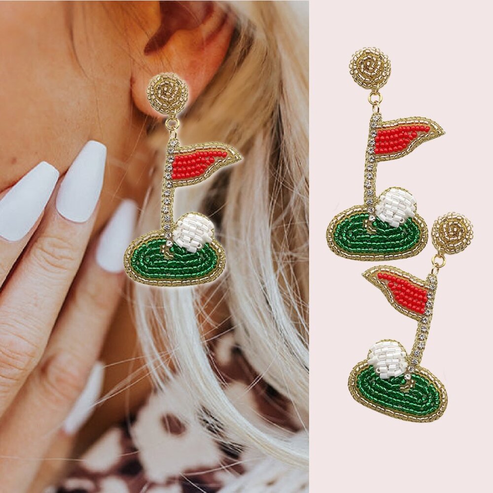 Golf Lovers Golfing Jewelry Seed Beaded Earrings BRAND NEW